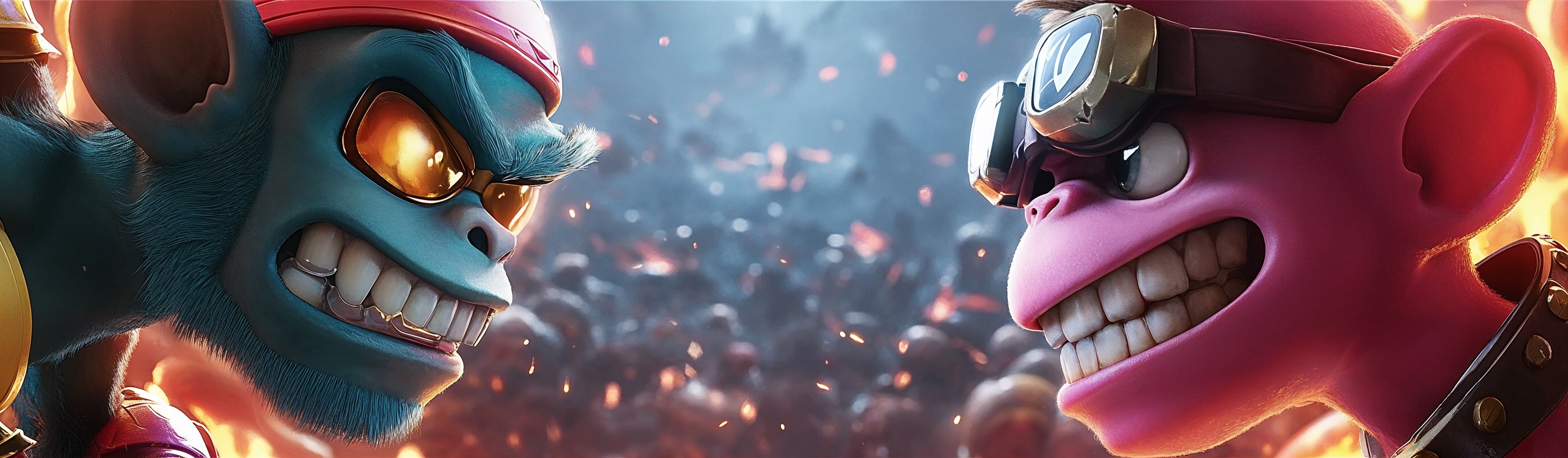 Characters facing off in arena