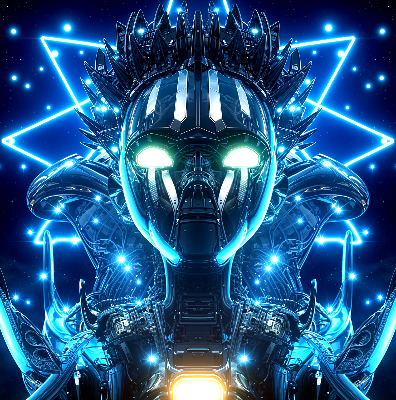 Blue glowing cyborg mask